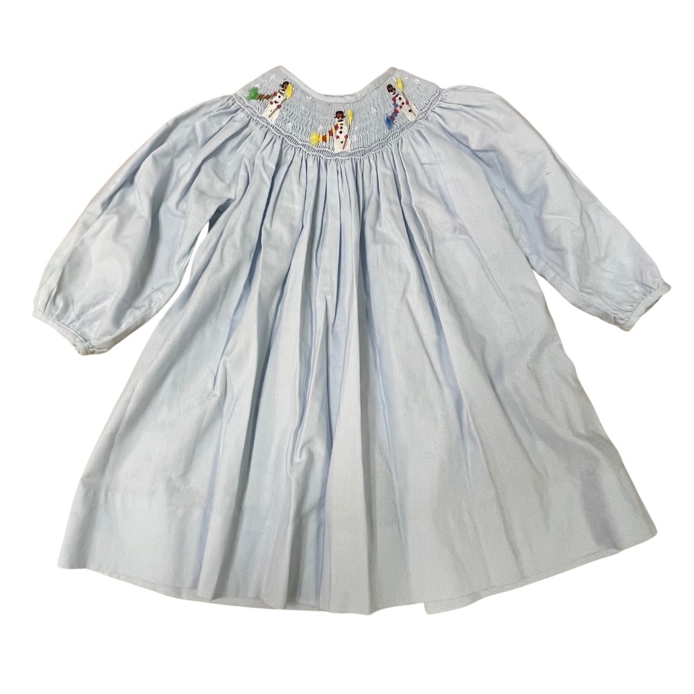 Petit Ami Smocked Snowman Dress Light Blue Long‎ Sleeve Size 24 Months